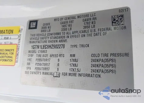 2017 GMC Sierra 1500 from USA, damaged, VIN 1GTN1LEC8HZ902278